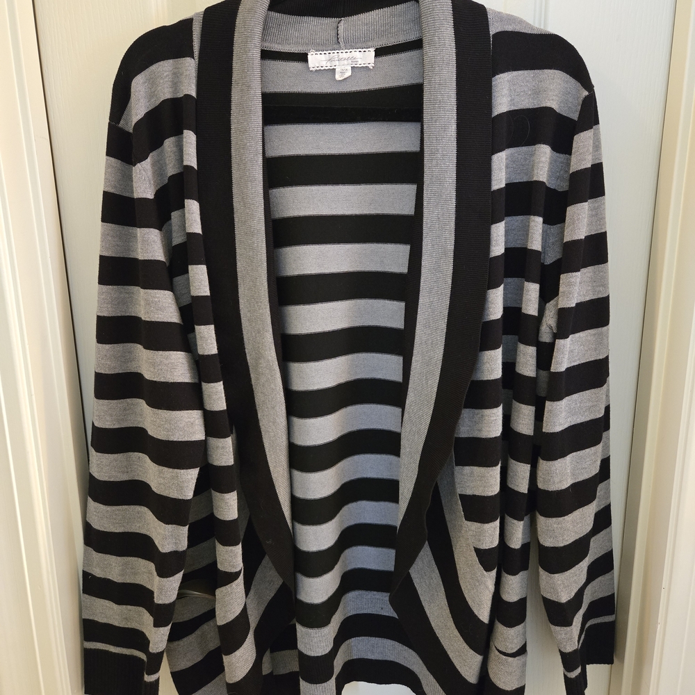 Elegant Black and Gray Striped Women's Cardigan